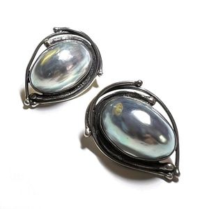 Vintage Sterling Silver and Peacock Mabe Pearl  Post earrings -Rare  Avi Soffer